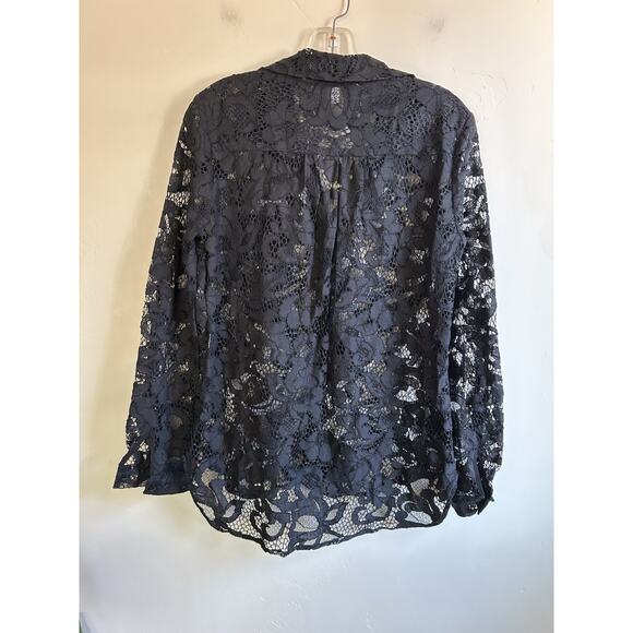 Diane von Furstenberg DVF Black Lace Blouse women's 6 Button Down Sheer LS - Picture 8 of 15
